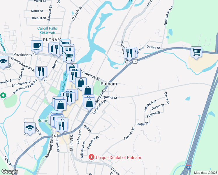 map of restaurants, bars, coffee shops, grocery stores, and more near in Putnam