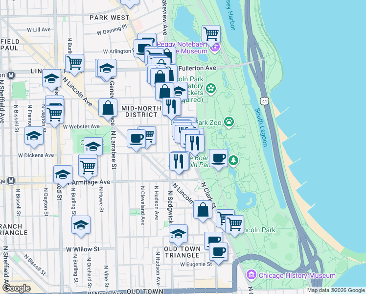 map of restaurants, bars, coffee shops, grocery stores, and more near in Chicago