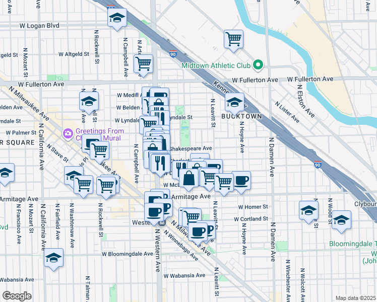 map of restaurants, bars, coffee shops, grocery stores, and more near in Chicago