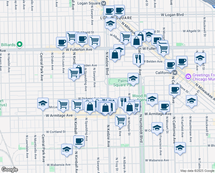 map of restaurants, bars, coffee shops, grocery stores, and more near in Chicago