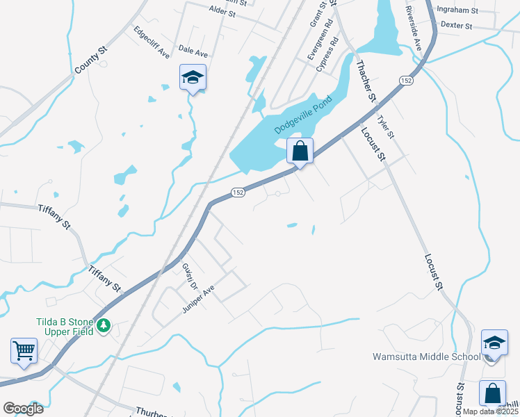 map of restaurants, bars, coffee shops, grocery stores, and more near 22 Dailey Street in Attleboro