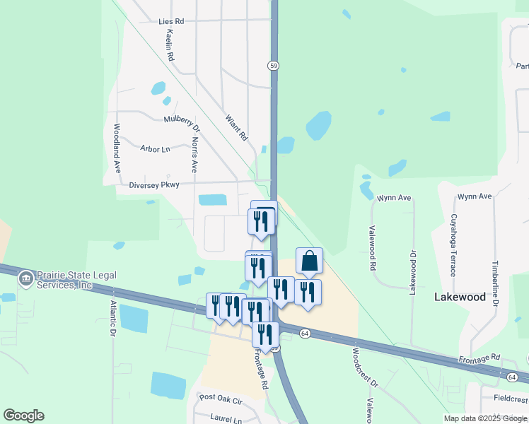 map of restaurants, bars, coffee shops, grocery stores, and more near 220 Indianwood Lane in West Chicago