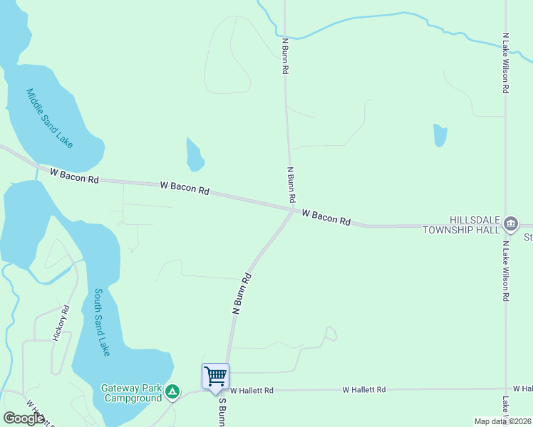 map of restaurants, bars, coffee shops, grocery stores, and more near 3891 West Bacon Road in Hillsdale