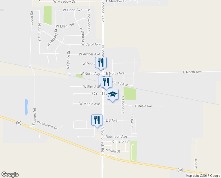 map of restaurants, bars, coffee shops, grocery stores, and more near 59 South Pampas Street in Cortland