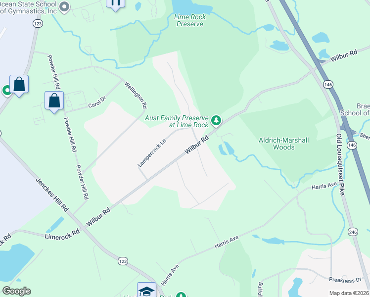 map of restaurants, bars, coffee shops, grocery stores, and more near 70 Wilbur Road in Lincoln