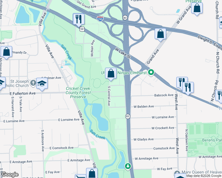 map of restaurants, bars, coffee shops, grocery stores, and more near 901 Sunrise Road in Addison