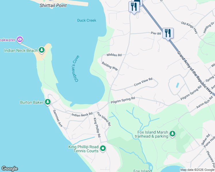 map of restaurants, bars, coffee shops, grocery stores, and more near 380 Cove Road in Wellfleet