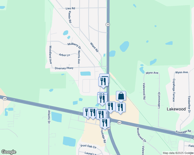 map of restaurants, bars, coffee shops, grocery stores, and more near 2105 Mulberry Drive in West Chicago