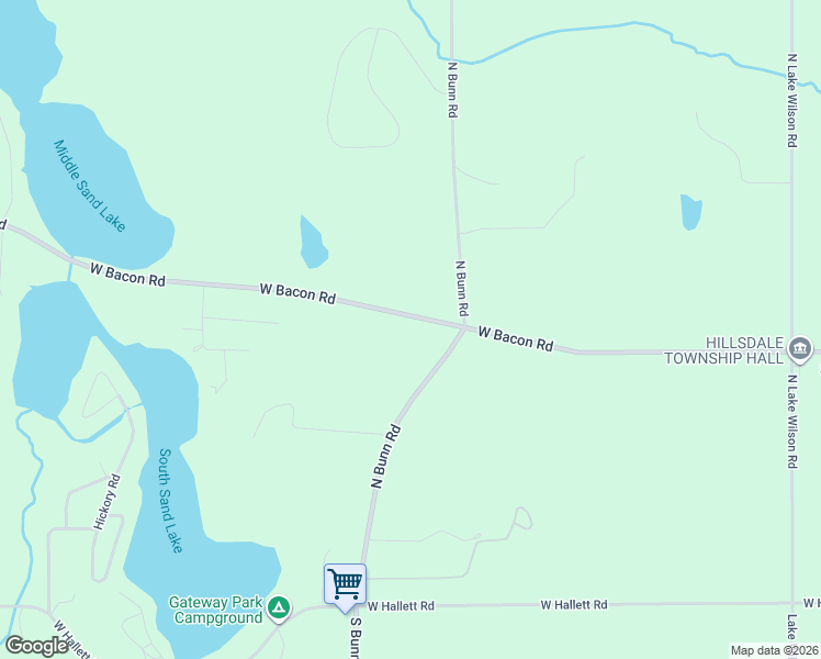 map of restaurants, bars, coffee shops, grocery stores, and more near 3891 West Bacon Road in Hillsdale