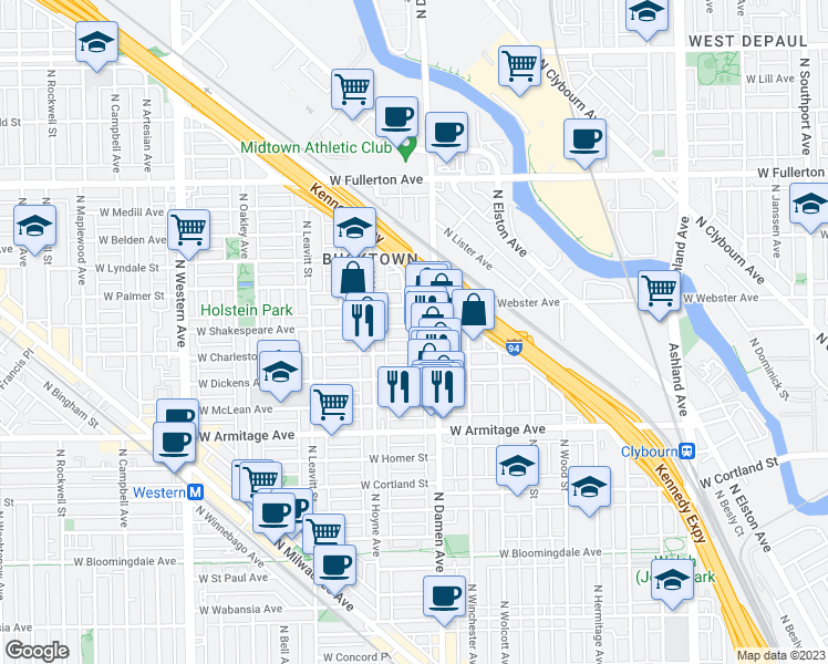 map of restaurants, bars, coffee shops, grocery stores, and more near in Chicago