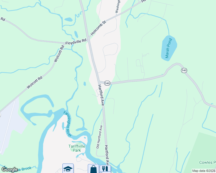 map of restaurants, bars, coffee shops, grocery stores, and more near 135 Hatchett Hill Lane in East Granby