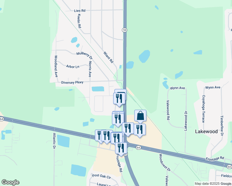 map of restaurants, bars, coffee shops, grocery stores, and more near 2105 Mulberry Drive in West Chicago