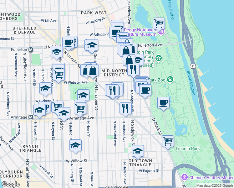 map of restaurants, bars, coffee shops, grocery stores, and more near in Chicago