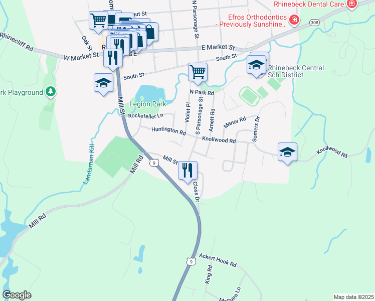 map of restaurants, bars, coffee shops, grocery stores, and more near 78 South Parsonage Street in Rhinebeck
