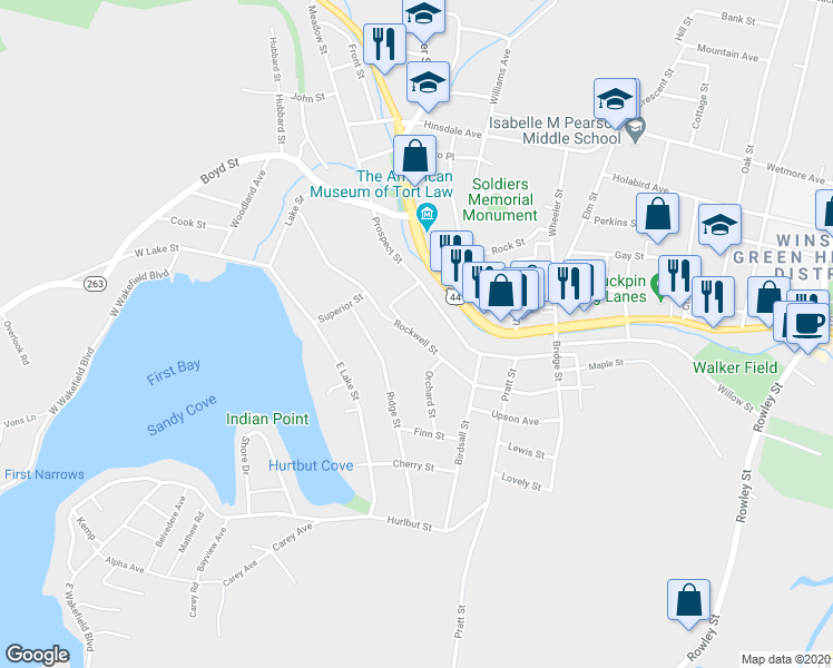 map of restaurants, bars, coffee shops, grocery stores, and more near 146 Rockwell Street in Winchester