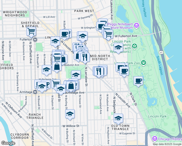 map of restaurants, bars, coffee shops, grocery stores, and more near in Chicago