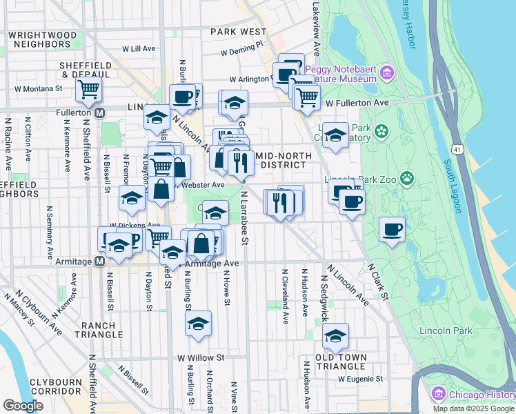 map of restaurants, bars, coffee shops, grocery stores, and more near in Chicago