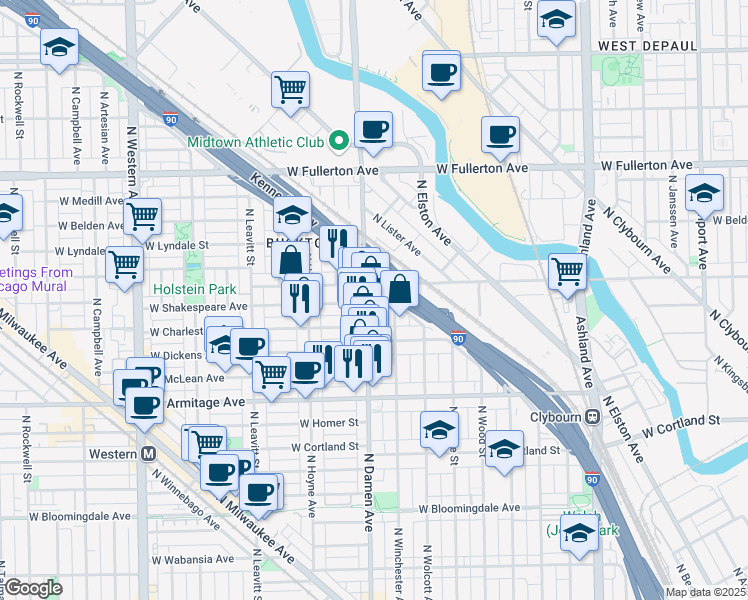 map of restaurants, bars, coffee shops, grocery stores, and more near in Chicago