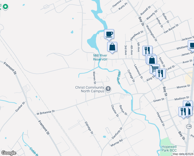 map of restaurants, bars, coffee shops, grocery stores, and more near 8 Clifton Street in Taunton