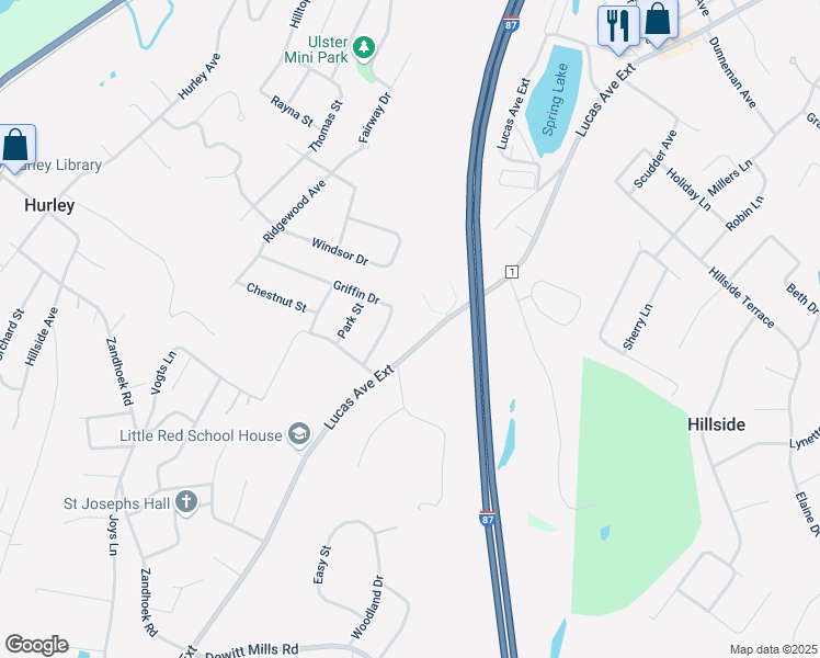 map of restaurants, bars, coffee shops, grocery stores, and more near 569 Lucas Avenue Ext in Hurley