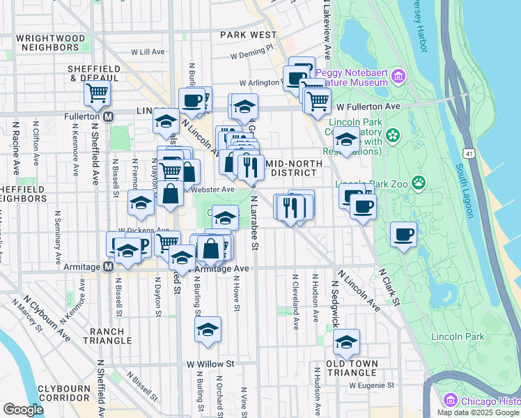 map of restaurants, bars, coffee shops, grocery stores, and more near in Chicago