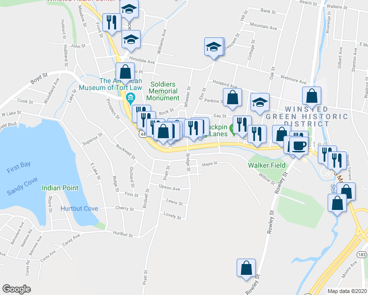 map of restaurants, bars, coffee shops, grocery stores, and more near 412 Main Street in Winchester