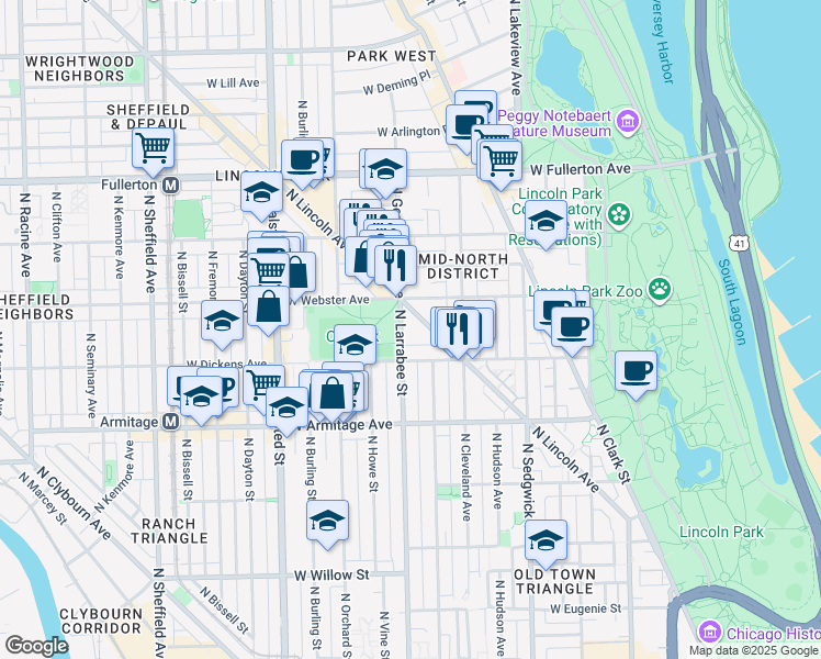 map of restaurants, bars, coffee shops, grocery stores, and more near in Chicago