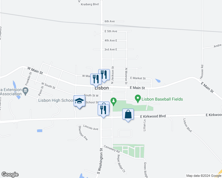 map of restaurants, bars, coffee shops, grocery stores, and more near 115 South Jackson Street in Mechanicsville