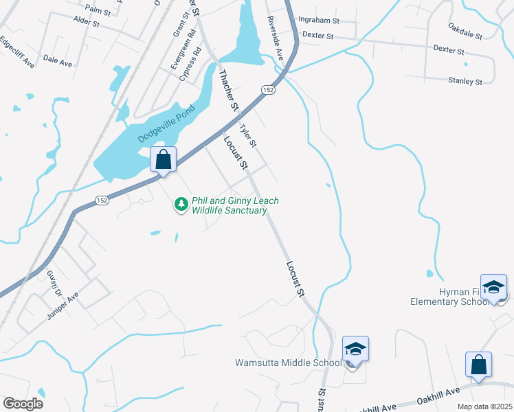 map of restaurants, bars, coffee shops, grocery stores, and more near 109 Locust Street in Attleboro