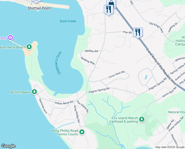 map of restaurants, bars, coffee shops, grocery stores, and more near 380 Cove Road in Wellfleet