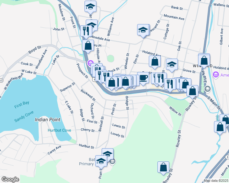map of restaurants, bars, coffee shops, grocery stores, and more near in Winsted