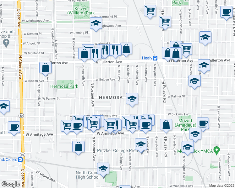 map of restaurants, bars, coffee shops, grocery stores, and more near in Chicago