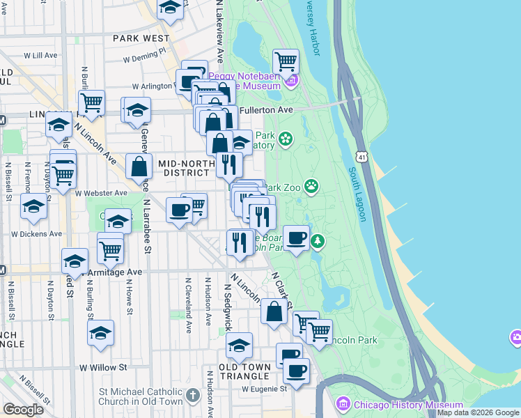 map of restaurants, bars, coffee shops, grocery stores, and more near in Chicago