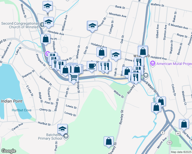 map of restaurants, bars, coffee shops, grocery stores, and more near 193 Main Street in Winchester