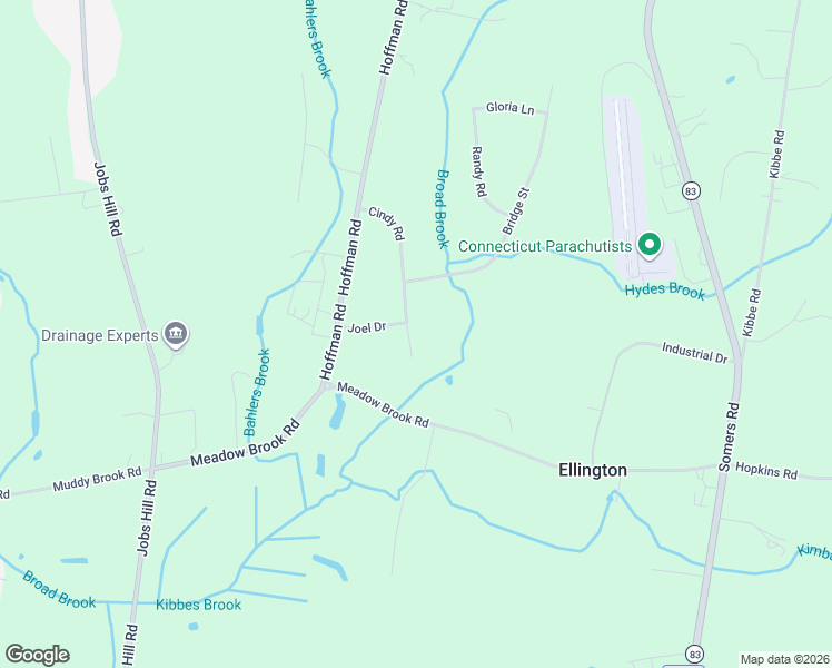 map of restaurants, bars, coffee shops, grocery stores, and more near 44 Cindy Road in Ellington