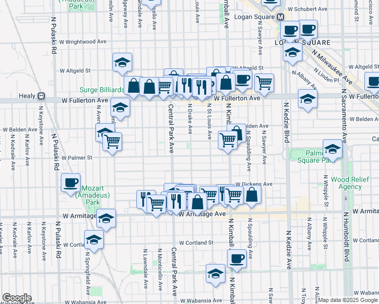 map of restaurants, bars, coffee shops, grocery stores, and more near in Chicago