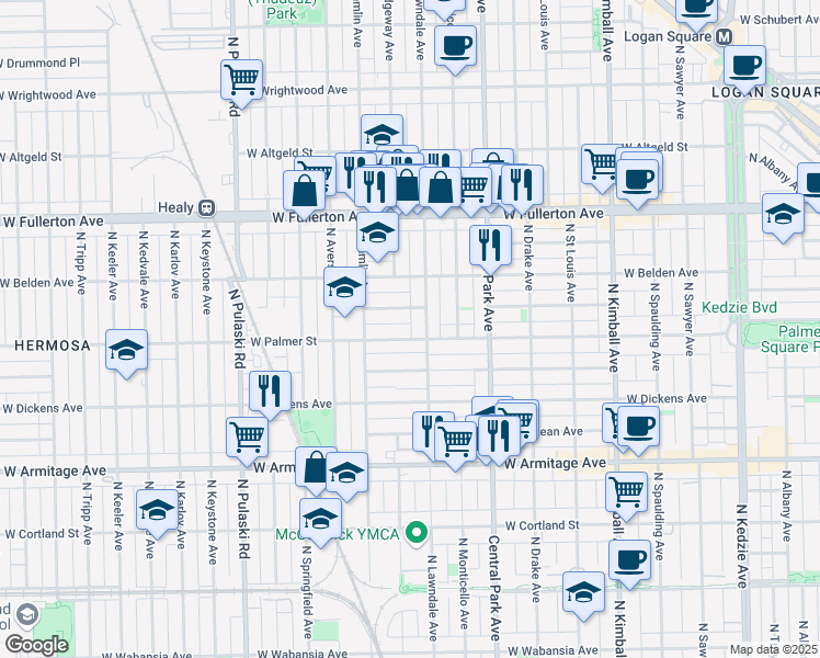 map of restaurants, bars, coffee shops, grocery stores, and more near in Chicago
