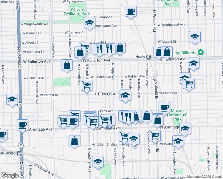 map of restaurants, bars, coffee shops, grocery stores, and more near in Chicago