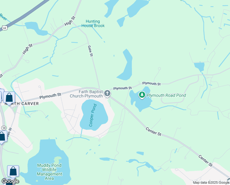 map of restaurants, bars, coffee shops, grocery stores, and more near 113 Plymouth Street in Carver