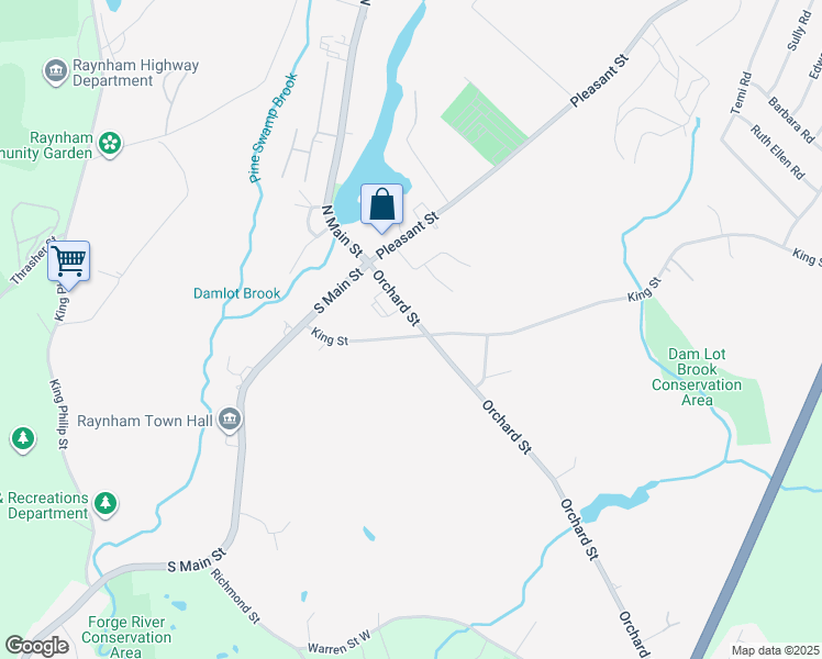 map of restaurants, bars, coffee shops, grocery stores, and more near 120 King Street in Raynham