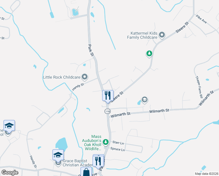 map of restaurants, bars, coffee shops, grocery stores, and more near 17 Dorrance Street in Attleboro