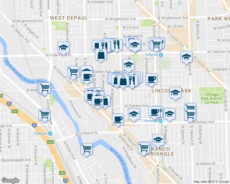 map of restaurants, bars, coffee shops, grocery stores, and more near in Chicago