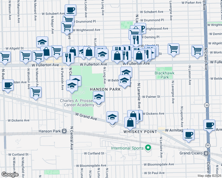 map of restaurants, bars, coffee shops, grocery stores, and more near in Chicago
