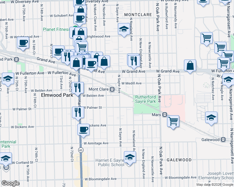 map of restaurants, bars, coffee shops, grocery stores, and more near in Chicago