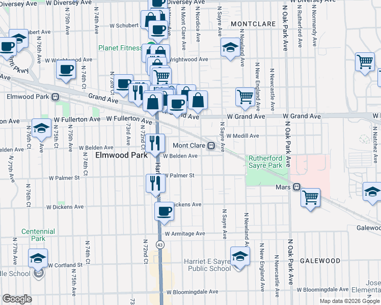 map of restaurants, bars, coffee shops, grocery stores, and more near 2333 North Neva Avenue in Chicago