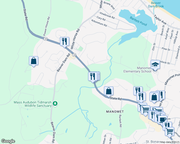 map of restaurants, bars, coffee shops, grocery stores, and more near 558 State Road in Plymouth