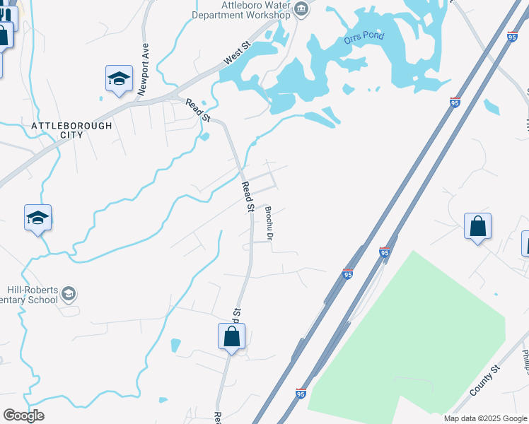 map of restaurants, bars, coffee shops, grocery stores, and more near 176 Read Street in Attleboro