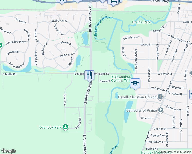 map of restaurants, bars, coffee shops, grocery stores, and more near 924 West Taylor Street in DeKalb