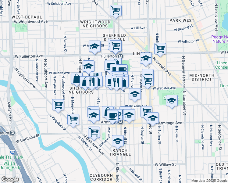 map of restaurants, bars, coffee shops, grocery stores, and more near in Chicago