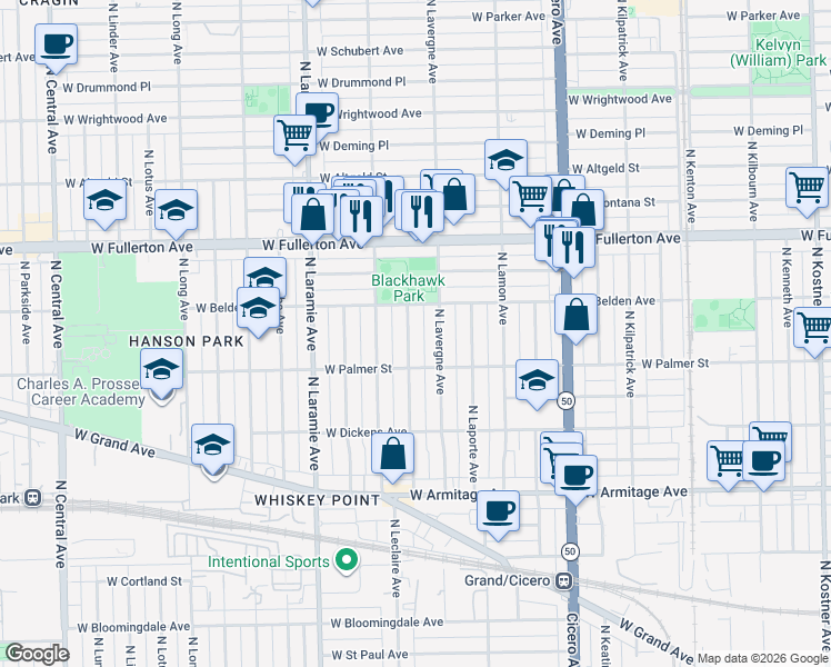 map of restaurants, bars, coffee shops, grocery stores, and more near in Chicago